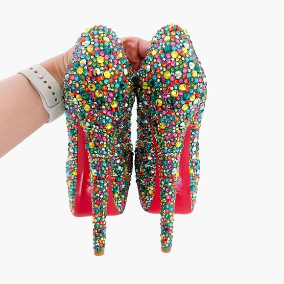 Christian Louboutin Daffodile 160 Pumps EU 39.5 US 9.5 Multi Crystal Strass - Picture 8 of 14
